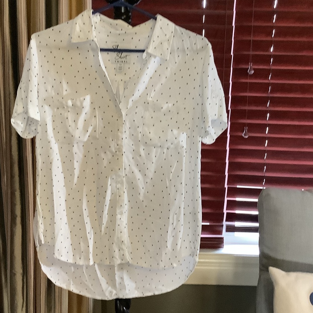 Stuart Weitzman White Button Down Shirt with Black Dots